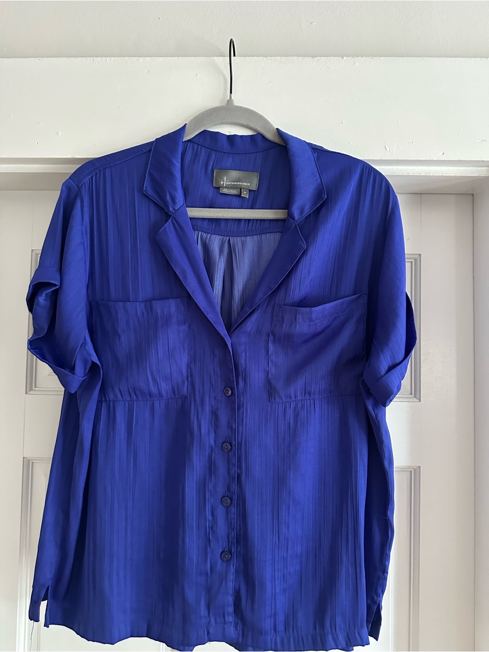 Anthropologie Royal Blue Short-Sleeve Button-Down Shirt